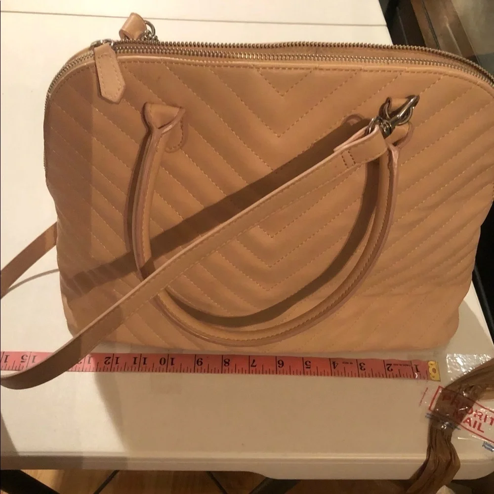 Express classic nude /cream Quilted bag with handles & removable crossbody strap